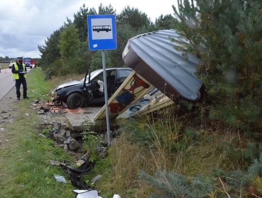 Trasa Bieszkowice - Nowy Dwór. 37-latek zjechał z drogi i uderzył w przystanek