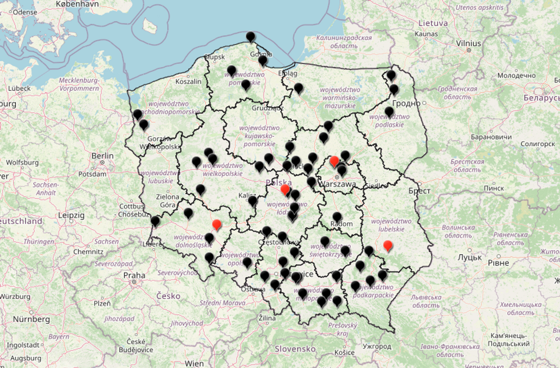 Policyjna mapa wypadków drogowych ze skutkiem śmiertelnym - Wakacje 2022