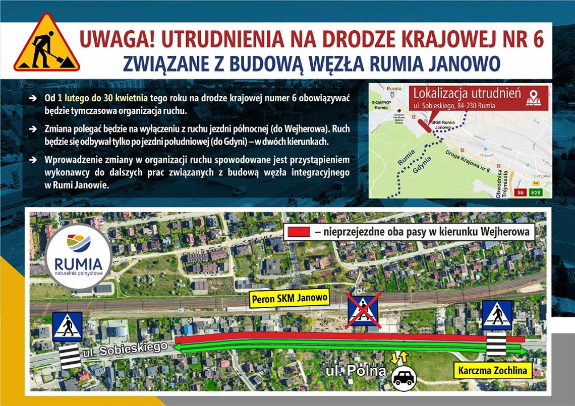 Rumia Janowo. Utrudnienia w ruchu od lutego do kwietnia Rumia Janowo. Utrudnienia w ruchu od lutego do kwietnia