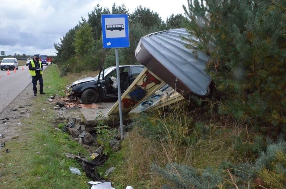Trasa Bieszkowice - Nowy Dwór. 37-latek zjechał z drogi i uderzył w przystanek