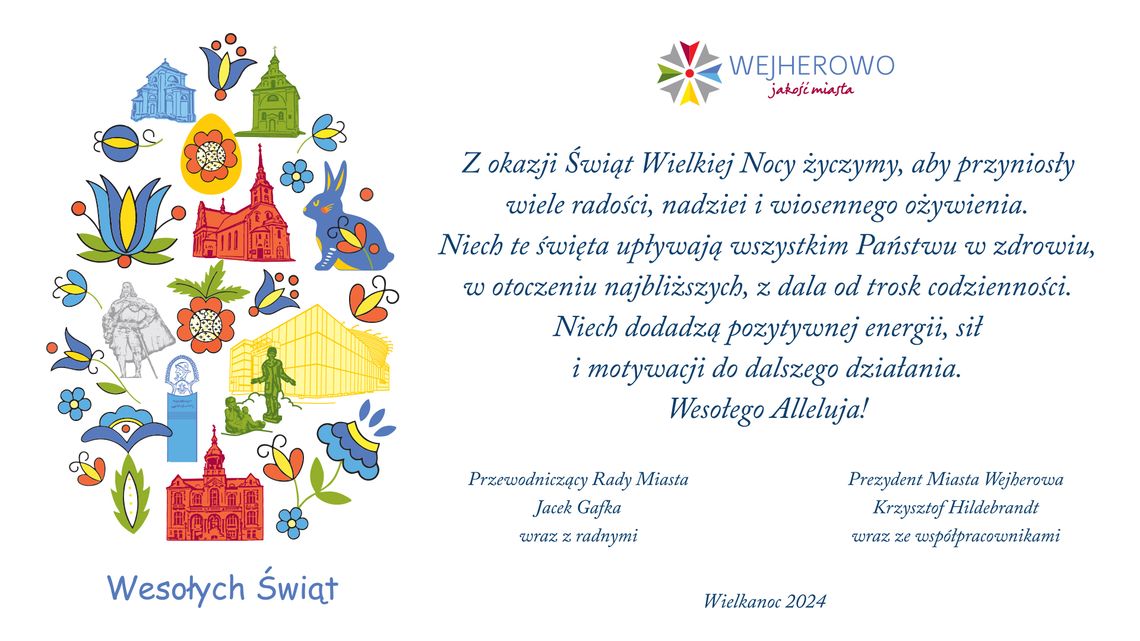 Wielkanocne życzenia od Prezydenta Krzysztofa Hildebrant i pracowników Urzędu Miasta w Wejherowie